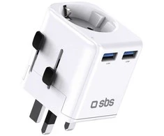 SBS universal travel adapter – EU 2xUSB-A – baltos spalvos