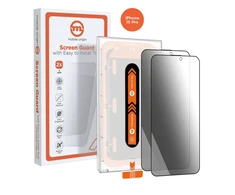 Apsauginis stiklas Mobile Origin Privacy Screen Guard iPhone 15 Pro su lengvai užsegamu aplikatoriumi, 2 vnt. pakuotėje