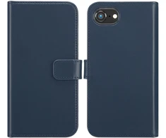 Selencia atverčiamas dėklas iš tikros odos, skirtas iPhone 17e / 16e – mėlynas