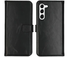 Selencia natūralios odos atverčiamas dėklas, skirtas Samsung Galaxy S23 Plus – Juodas