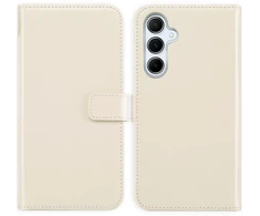 Selencia natūralios odos atverčiamas dėklas, skirtas Samsung Galaxy A55 – pilkšvai smėlinės spalvos (greige)