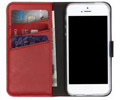 Selencia natūralios odos atverčiamas dėklas, skirtas iPhone SE (2016) / 5 / 5s – Raudonas