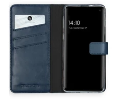 Selencia natūralios odos atverčiamas dėklas, skirtas Samsung Galaxy S10 – mėlynas