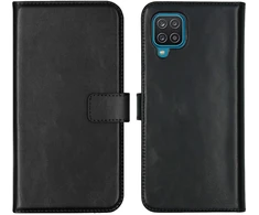 Selencia natūralios odos atverčiamas dėklas, skirtas Samsung Galaxy A12 – juodas