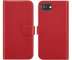 Selencia natūralios odos atverčiamas dėklas, skirtas iPhone 17e / 16e – raudonas
