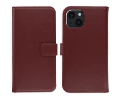 Selencia natūralios odos atverčiamas dėklas, skirtas iPhone 15 – Bordo
