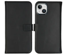 Selencia natūralios odos atverčiamas dėklas, skirtas iPhone 15 – Juodas