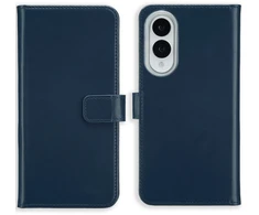 Selencia natūralios odos atverčiamas dėklas, skirtas Samsung Galaxy S25 Edge – tamsiai mėlynas