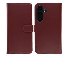 Selencia natūralios odos atverčiamas dėklas, skirtas Samsung Galaxy S25 – Bordo