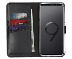Selencia natūralios odos atverčiamas dėklas, skirtas Samsung Galaxy S9 – Juodas