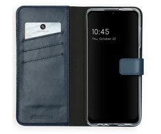 Selencia natūralios odos atverčiamas dėklas, skirtas Samsung Galaxy A12 – mėlynas