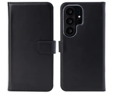 Selencia natūralios odos atverčiamas dėklas, skirtas Samsung Galaxy S26 Ultra – juodas