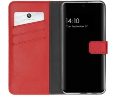 Selencia natūralios odos atverčiamas dėklas, skirtas Samsung Galaxy S21 FE – Raudonas