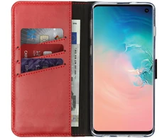 Selencia natūralios odos atverčiamas dėklas, skirtas Samsung Galaxy S10 – raudonas