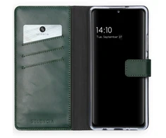 Selencia natūralios odos atverčiamas dėklas, skirtas Samsung Galaxy A42 – žalias