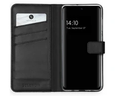Selencia natūralios odos atverčiamas dėklas, skirtas Samsung Galaxy A51 – Juodas