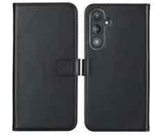 Selencia natūralios odos atverčiamas dėklas, skirtas Samsung Galaxy S24 FE – juodas