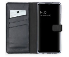 Selencia natūralios odos atverčiamas dėklas, skirtas Samsung Galaxy A42 – juodas
