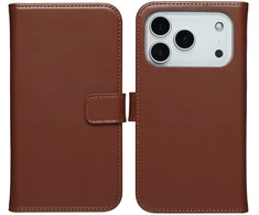 Selencia natūralios odos atverčiamas dėklas, skirtas iPhone 17 Pro Max – šviesiai rudas