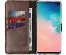 Selencia natūralios odos atverčiamas dėklas, skirtas Samsung Galaxy S10 – rudas