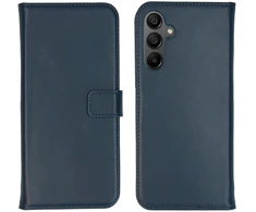 Selencia natūralios odos atverčiamas dėklas, skirtas Samsung Galaxy A15 (5G/4G) – tamsiai mėlynas