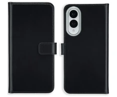 Selencia natūralios odos atverčiamas dėklas, skirtas Samsung Galaxy S25 Edge – juodas