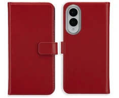 Selencia natūralios odos atverčiamas dėklas, skirtas Samsung Galaxy S25 Edge – raudonas