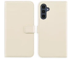 Selencia natūralios odos atverčiamas dėklas, skirtas Samsung Galaxy A15 (5G) – pilkšvai smėlinės spalvos