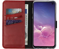 Selencia natūralios odos atverčiamas dėklas, skirtas Samsung Galaxy S10e – Raudonas
