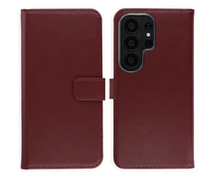 Selencia natūralios odos atverčiamas dėklas, skirtas Samsung Galaxy S26 Ultra – Bordo spalvos