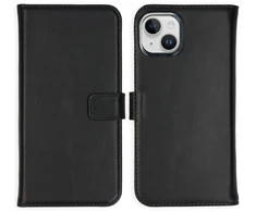 Selencia natūralios odos atverčiamas dėklas, skirtas iPhone 15 Plus – juodas