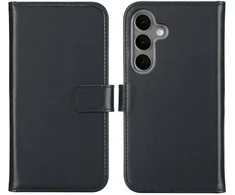 Selencia natūralios odos atverčiamas dėklas, skirtas Samsung Galaxy S25 Plus – juodas