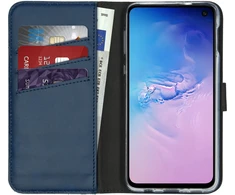 Selencia natūralios odos atverčiamas dėklas, skirtas Samsung Galaxy S10e – Mėlynas