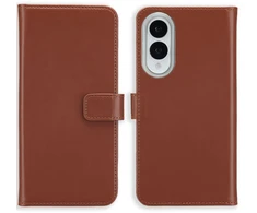 Selencia natūralios odos atverčiamas dėklas, skirtas Samsung Galaxy S25 Edge – šviesiai rudas