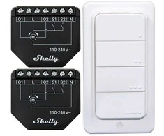 2 žaliuzių/užuolaidų WiFi valdiklių rinkinys „Shelly Shutter“ + BLU RC mygtukas 4