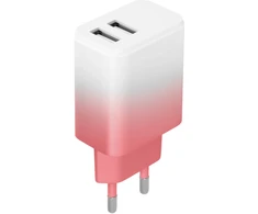 Setty įkroviklis 2x USB 18W LSIG-AA-20 baltas-rožinis gradientas
