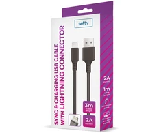 Setty kabelis USB – Lightning 3,0 m 2A juodas NAUJAS