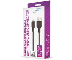 Setty laidas USB – USB-C 3,0 m 2A juodas NAUJAS
