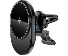 Setty MagSafe automobilinis telefono laikiklis į ventiliacijos groteles su indukciniu įkrovimu, ovalus, LED, MS, juodas QMUS-K-01