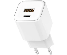 Setty sieninis įkroviklis USB-A + USB-C 20W LSGaN-AC-200 baltas