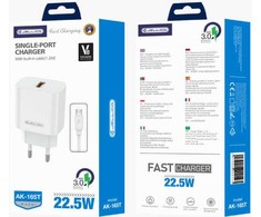 Sieninis įkroviklis 22,5W QC3.0 USB Jellico AK165 baltos spalvos