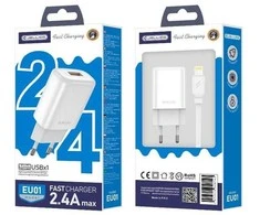 Įkroviklis Jellico EU01 2.4A USB-A + USB-A iki Lightning kabelis 1.0m baltas