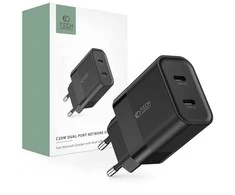 Sieninis įkroviklis PD 20W 2x USB-C Tech-Protect C20W juodos spalvos