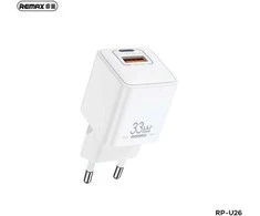 Sieninis įkroviklis REMAX BATT SERIES PD QC 33W RP-U26 1xUSB + 1xUSB-C baltos spalvos