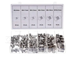 SILVER NITONAKRĘTKI ALUMINIOWE M3-M10 150szt. MIX /Sidabrinis