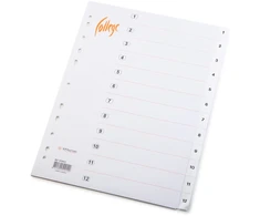 Skiriamieji lapai College, A4, 1-12, plastikiniai, baltos spalvos, numeruoti