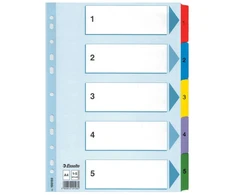 Skiriamieji lapai Esselte MYLAR, A4, kartoniniai 1-5 skaičiai PP, įvairių spalvų