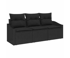 Sodo Sofų Rinkinys su pagalve 3 pcs Juoda poliratanas