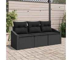 Sodo Sofų Rinkinys su pagalve 3 pcs Juoda poliratanas