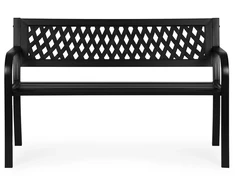 Sodo suoliukas su ažūriniu atlošu 120×50 cm, metalinis, parko stiliaus, juodas, MultiGarden